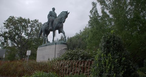 Charlottesville , Virginia , United States - 05 02 2021: Charlottesville, VA- Robert E. Lee monument slated for removal. Cause of the 2017 Unite the Right Rally. Filmed 2020.