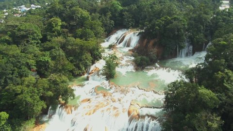 beautiful waterfall in green forest in jungle, Agua azul Chiapas