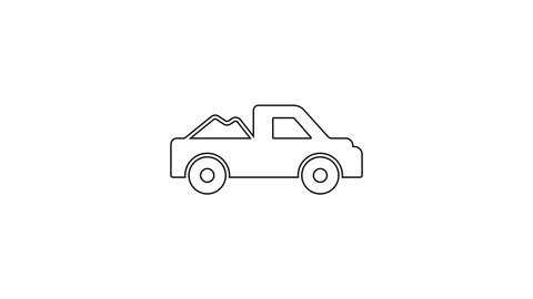 Black line Pickup truck icon isolated on white background. 4K Video motion graphic animation.