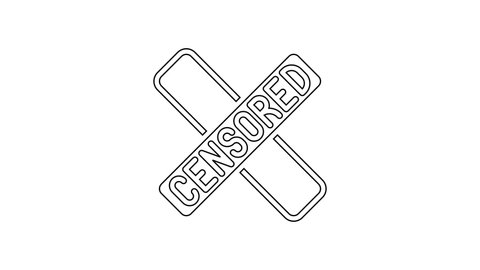 Black line Censored stamp icon isolated on white background. 4K Video motion graphic animation.