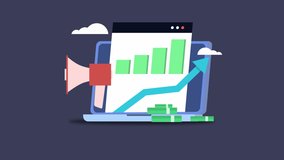 Animated concept of online explore growth of finance chatrs on laptop and share it. Finance graphs checking conceptual 2d video clip.  - Powered by Shutterstock - Get 15% off with code: PIKWIZARD15