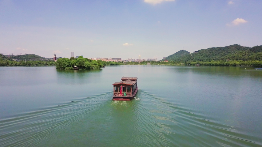 4K Xianghu Lake with Hangzhou Skyline, Zhejiang Province, China