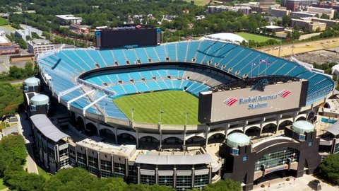 Charlotte , North Carolina , United States - 07 21 2019: Bank of America NFL and MLS Sports Stadium - Aerial Establishing View