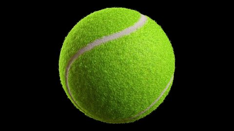 Tennis ball rolling looping video with no logo or text. Isolated on black background. Tennis ball rolling with alpha channel 3d 4K