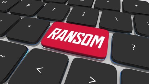Ransom Computer Keyboard Button Pay Demand Hacked Data Extortion Threat 3d Animation