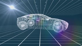 Animation of 3d car drawing spinning on grid. global technology, car industry, processing and digital interface concept digitally generated video. - Powered by Shutterstock - Get 15% off with code: PIKWIZARD15