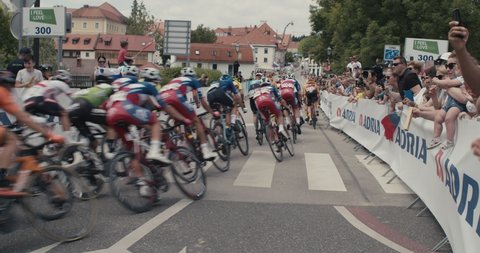 NOVO MESTO, SLOVENIA - JUNE 13 2021: Peloton cycling race at Tour