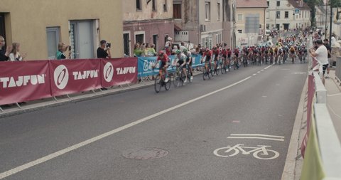 NOVO MESTO, SLOVENIA - JUNE 13 2021: Peloton cycling race at Tour