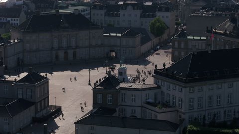 Aerial View of The equestrian statue in Amalienborg Castle in Copenhagen City, Denmark, Point of interest