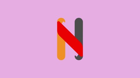 N letter logo stock video with pale magenta background