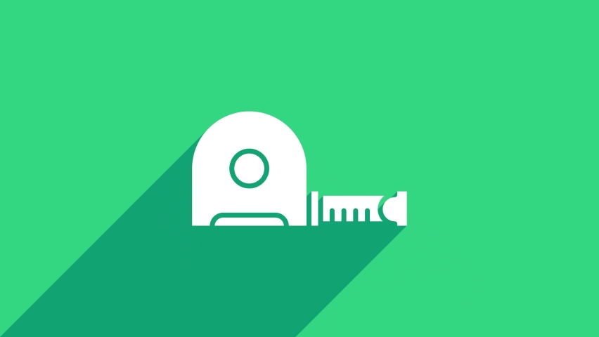 White Roulette construction icon isolated on green background. Tape measure symbol. 4K Video motion graphic animation.