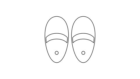 Black line Slippers icon isolated on white background. Flip flops sign. 4K Video motion graphic animation.