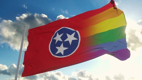Flag of Tennessee and LGBT. Tennessee and LGBT Mixed Flag waving in wind