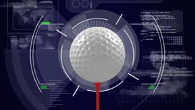 Animation of digital data processing on screen over golf ball. global sports, competition and digital interface concept digitally generated video. - Powered by Shutterstock - Get 15% off with code: PIKWIZARD15