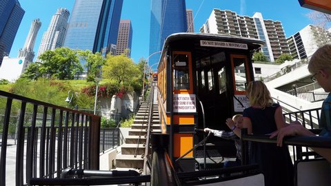 los angeles , CA , United States - 12 27 2020: Time lapse of the historic Angel's Flight trolley in Downtown Los Angeles 