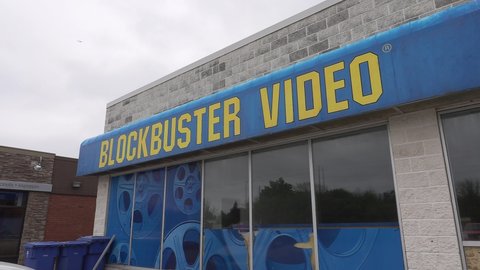 Owen Sound, Ontario Canada May 2021 Blockbuster movie video rental store in sits empty since bankruptcy