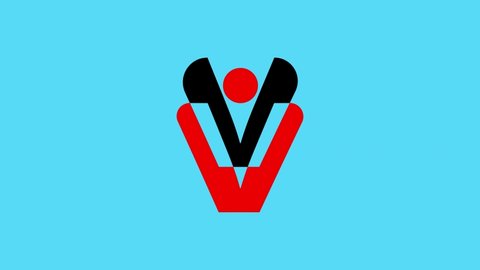V letter logo stock video with medium royal blue background