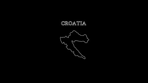 white linear silhouette map of Croatia. the picture appears and disappears on a black background.