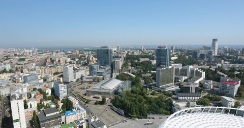 Warsaw , Poland - 08 25 2018: Dense Constructions In Kiev. Olympiyskiy Stadium. Aerial - 08 25 2018: Kiev, Ukraine