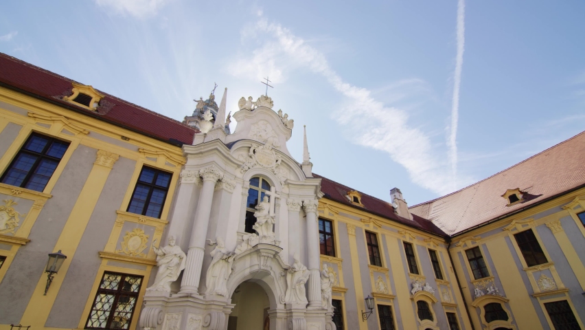Facade of the Abbey of Dürnstein. Former monastery in Wachau, Lower Austria.