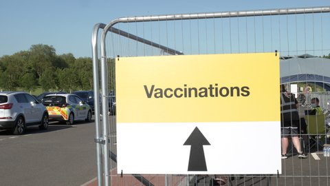 Nottingham , United Kingdom (UK) - 06 12 2021: Vaccination centre in a carpark 