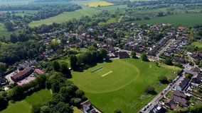 A aerial video showing a village cricket ground in Kent, UK.