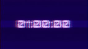 Neon glow Countdown timer Clock counter scoreboard with days, hours, minutes and seconds display. coming soon. Glitch interference LED Glitched. twitch, noise, glitch and bad looking effects