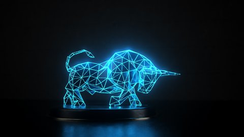 Bull bursting into particles symbolising growing stock market