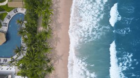 Phuket Thailand. On 10 June, 2021. Aerial view of beach sea With Palm tree on beach. Top-Down view beach sea. 4k Professional High Quality Video.