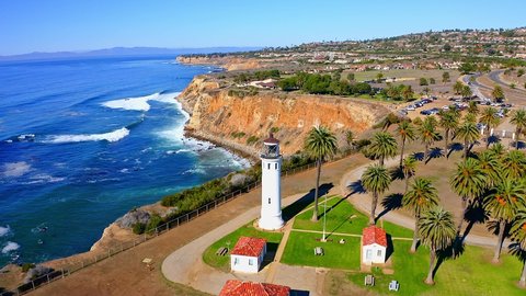 Flying around the Lighthouse on the beach and Pacific ocean in Rancho Palos Verdes.