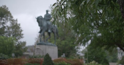 Charlottesville , VA , United States - 05 02 2021: Charlottesville, VA- Robert E. Lee monument slated for removal. Cause of the 2017 Unite the Right Rally. Filmed 2020.