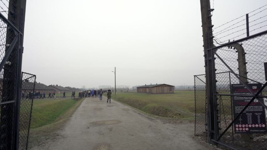 Side entrance to Birkenau extermination camp, part of Auschwitz concentration camp