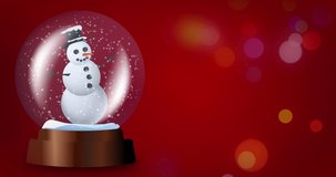 Snowman snowglobe on a red background. Looping 4K animated video.