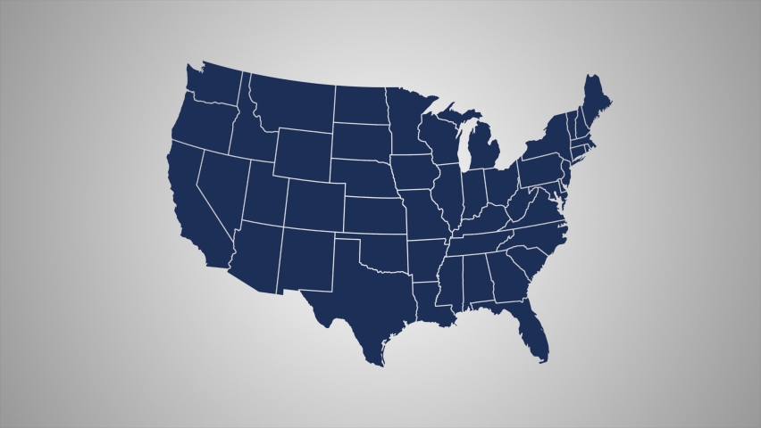 Map of United States of America showing different states. Animated usa contiguous lower 48 u.s. state map on an isolated chroma key background.