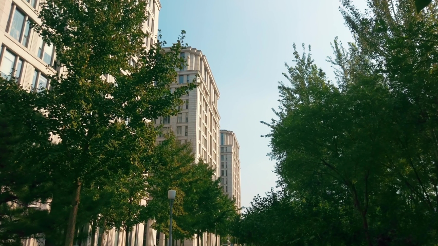 TS Trees and buildings in city, Beijing, China