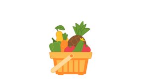 Supermarket basket into which vegetables and fruits fall. Eco shop with natural farm products. Alpha channel. Vegetarian grocery basket. Online purchase. 4k food cartoon. 2d color animation - Powered by Shutterstock - Get 15% off with code: PIKWIZARD15