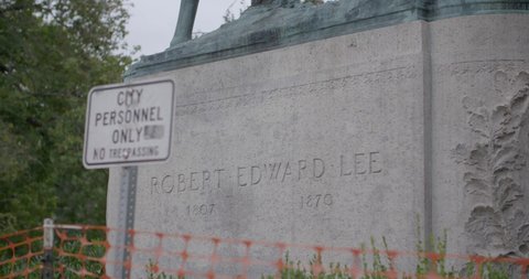 Charlottesville , Virginia , United States - 05 02 2021: Charlottesville, VA- Robert E. Lee monument slated for removal. Cause of the 2017 Unite the Right Rally.  