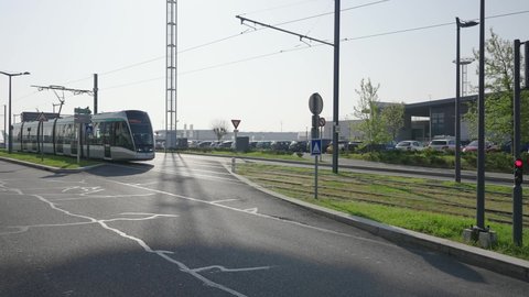 Orly , Ile de France , France - 02 14 2021: Ile de France Mobilites metro arrives at Paris Orly airport