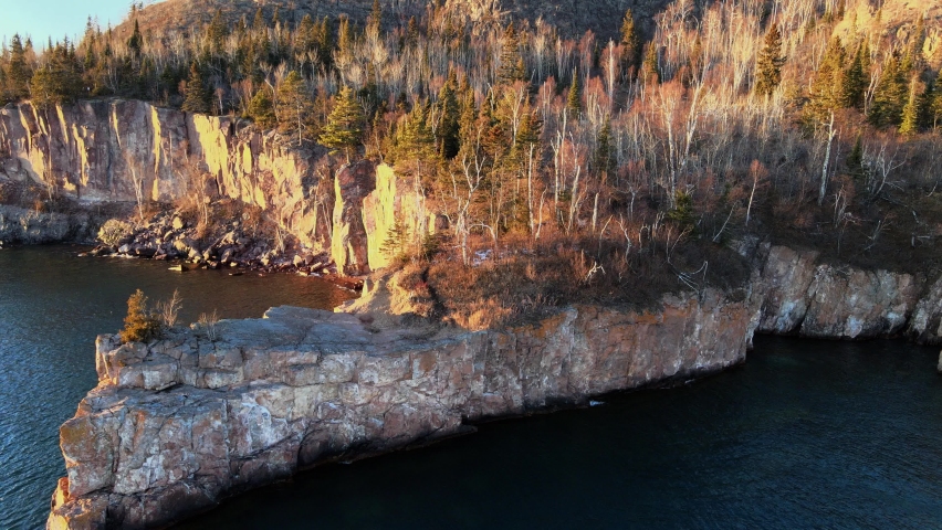 amazing landscape in north shore minnesota palisade head during golden sun light, explore minnesota discover minnesota, only in MN underscovered places to visit Royalty-Free Stock Footage #1074348443