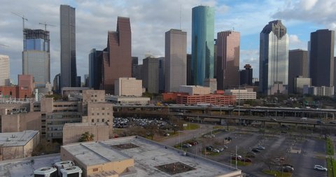 Aerial view of downtown Houston and surrounding landscape