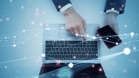 businessperson using a laptop PC and a smart phone. Communication network. - Powered by Shutterstock - Get 15% off with code: PIKWIZARD15