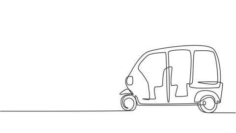Animated self drawing of continuous one line draw from the side, rickshaw is a traditional transportation in India which still operating until now serving passengers. Full length single line animation