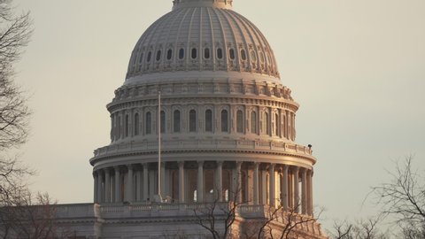 US Capitol Dome at Sunset Before Joe Biden Inauguration, Washington D.C.