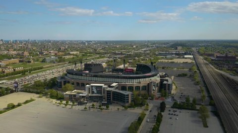 Chicago , Illinois , United States - 05 07 2021: Orbiting Shot of Guaranteed Rate Field, Home of the Chicago White Sox MLB Baseball Team