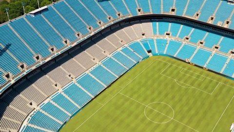 Empty Soccer Field in Sports Arena Stadium - Aerial Drone View