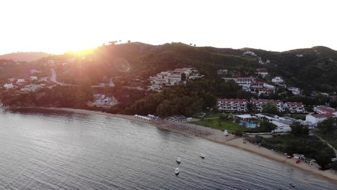 Aerial Drone Video Footage of Skiathos Island from the sea 