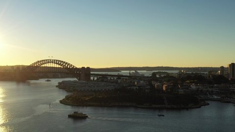 Barangaroo towers of high-rise city skyline – City of Sydney aerial 4k.
