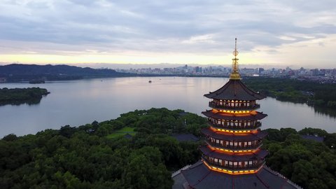 4K Sunset at West Lake in Hangzhou, Zhejiang Province, China