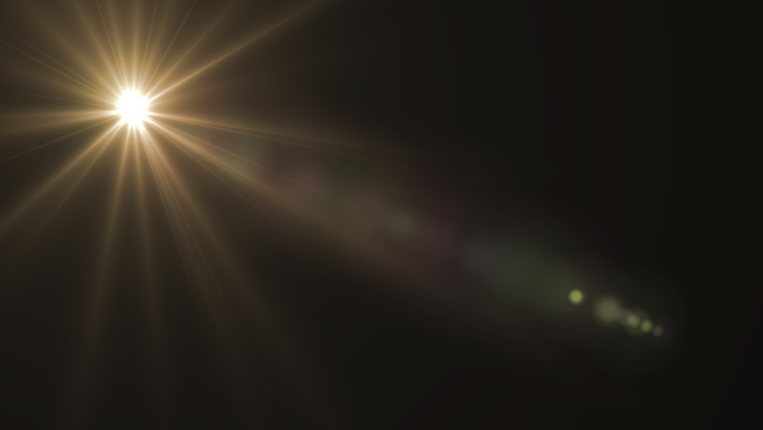 Optical Lens flare effect, 4K yellow on black background. Top left corner. Overlay light effect animation, Realistic 3d render Royalty-Free Stock Footage #1074386333