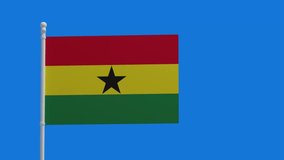 Republic of Ghana national flag, waving in the wind. 3d rendering, CGI animation. Video in 4K resolution.